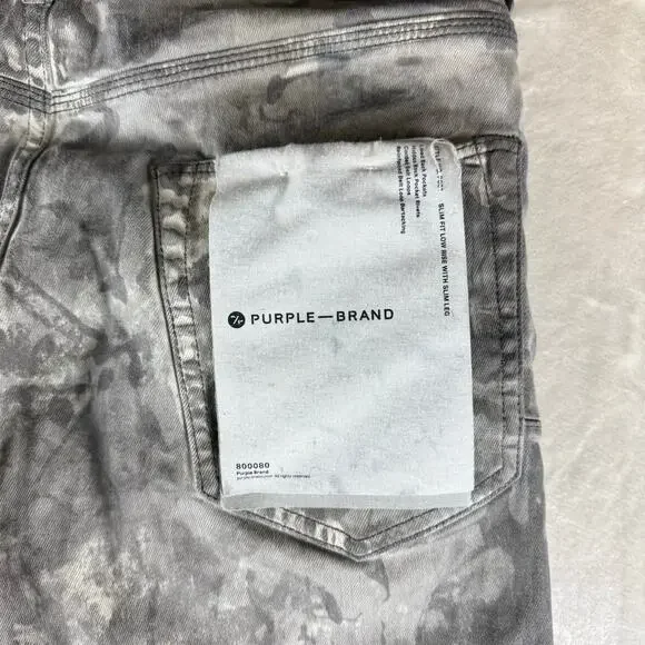 Purple Brand Slim Fit Jeans Men’s 36 Low Rise Button Fly P001 Gray Distressed